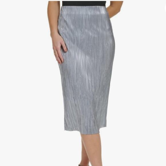 New ~ CALVIN KLEIN ~ Pleated Metallic Midi Skirt Size Medium holidays PLEATS!! - Picture 2 of 8